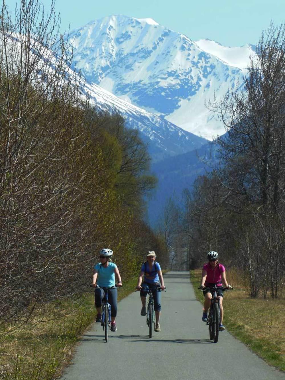Bicyclists on the Bird to Gird Pathway near Anchorage, Alaska