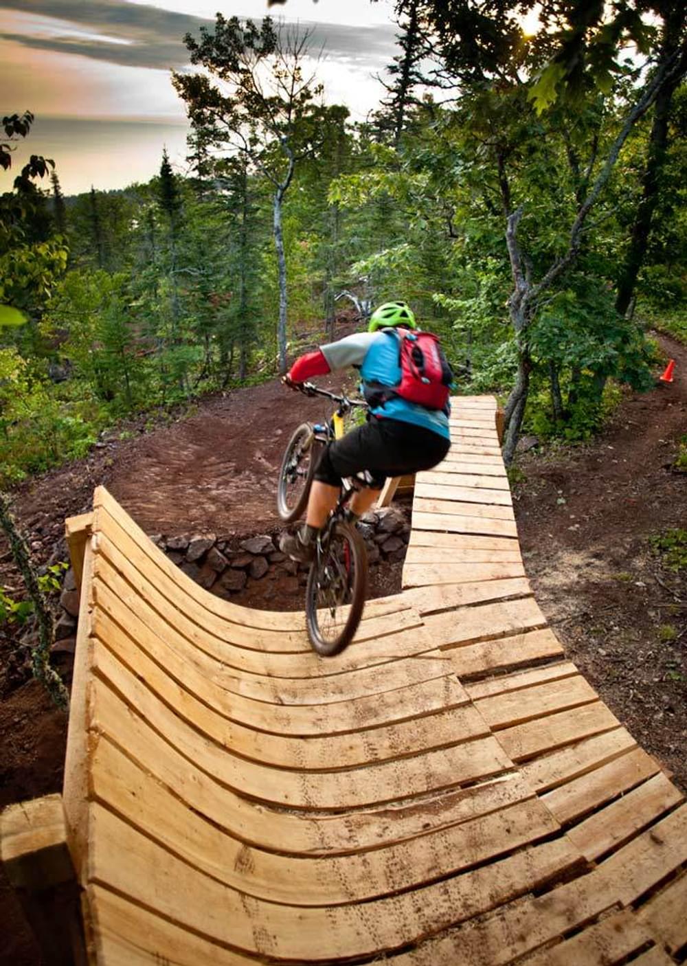 Structures for mountain bike skills riding on the Copper Harbor Trails system in Michigan