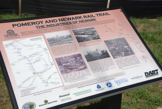 Interpretive signage on Newark's history; photo by Avery Dunn