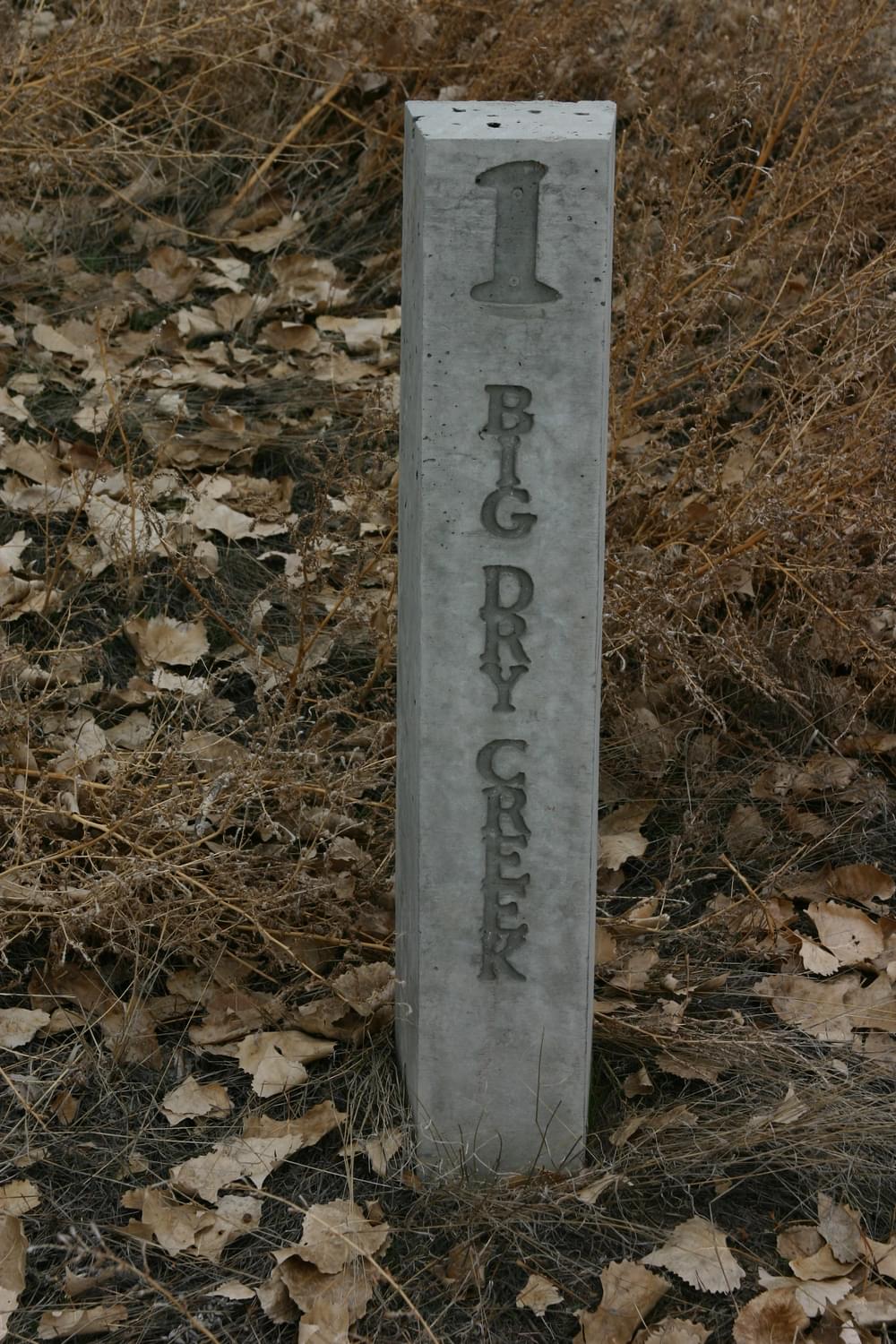 Cast concrete post at Big Dry Creek Trail; Westminster, Colorado
