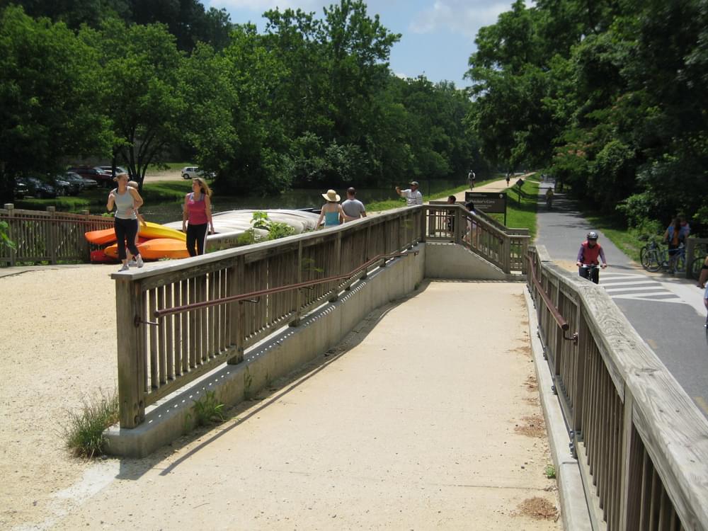 Ramp to trail bridge at Fletcher's Cove on C and O Canal Trail; Washington, DC