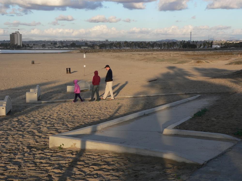 Beach access ramp provides pathway accross dunes, San Diego River mouth, California
