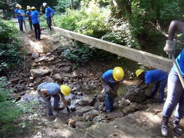 Youth crew prepares the bridge installation site