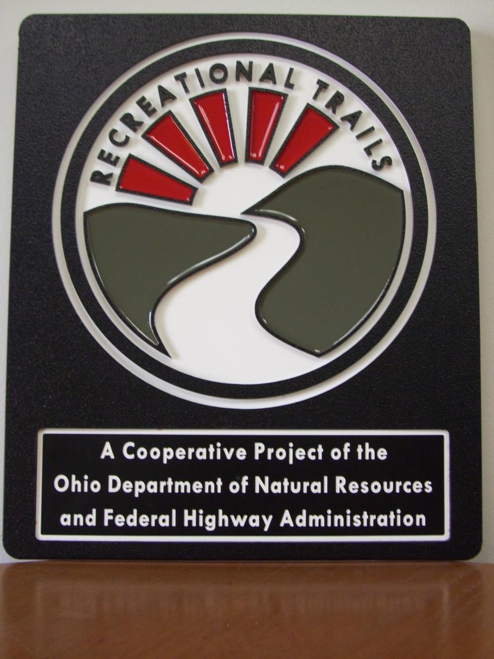 Plaque type of sign for trails funded with federal Recreational Trails Program funds by the Ohio Department of Natural Resources 