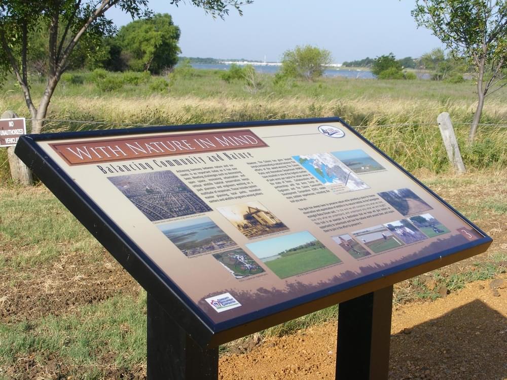 Example of environmental education focuses on the topic of nature and community balance on the Shoreline Trail; the Colony, Texas