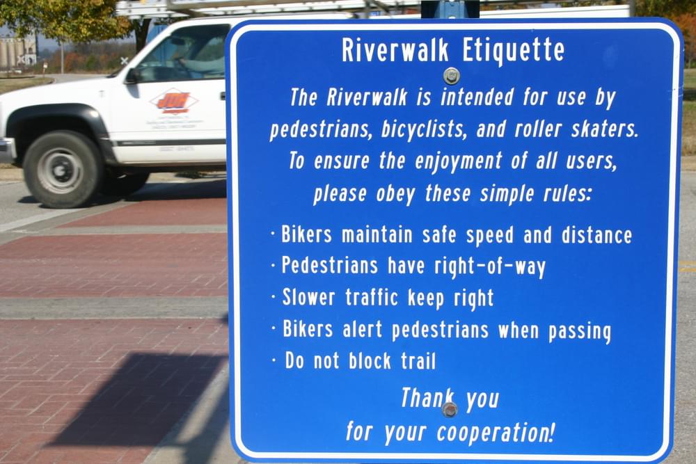 Rules for trail users posted along Tennessee Riverwalk Trail; Chattanooga, Tennessee