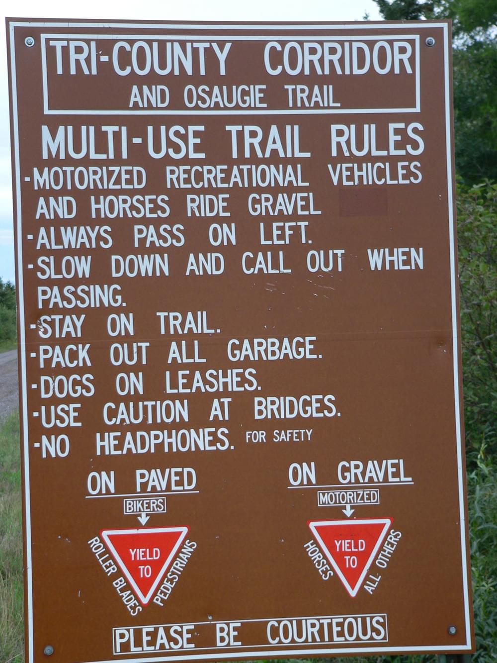 ATVs share the Tri-County Recreation Corridor; motorized users are asked to yield to horses, hikers, and bikers; Superior, Wisconsin
