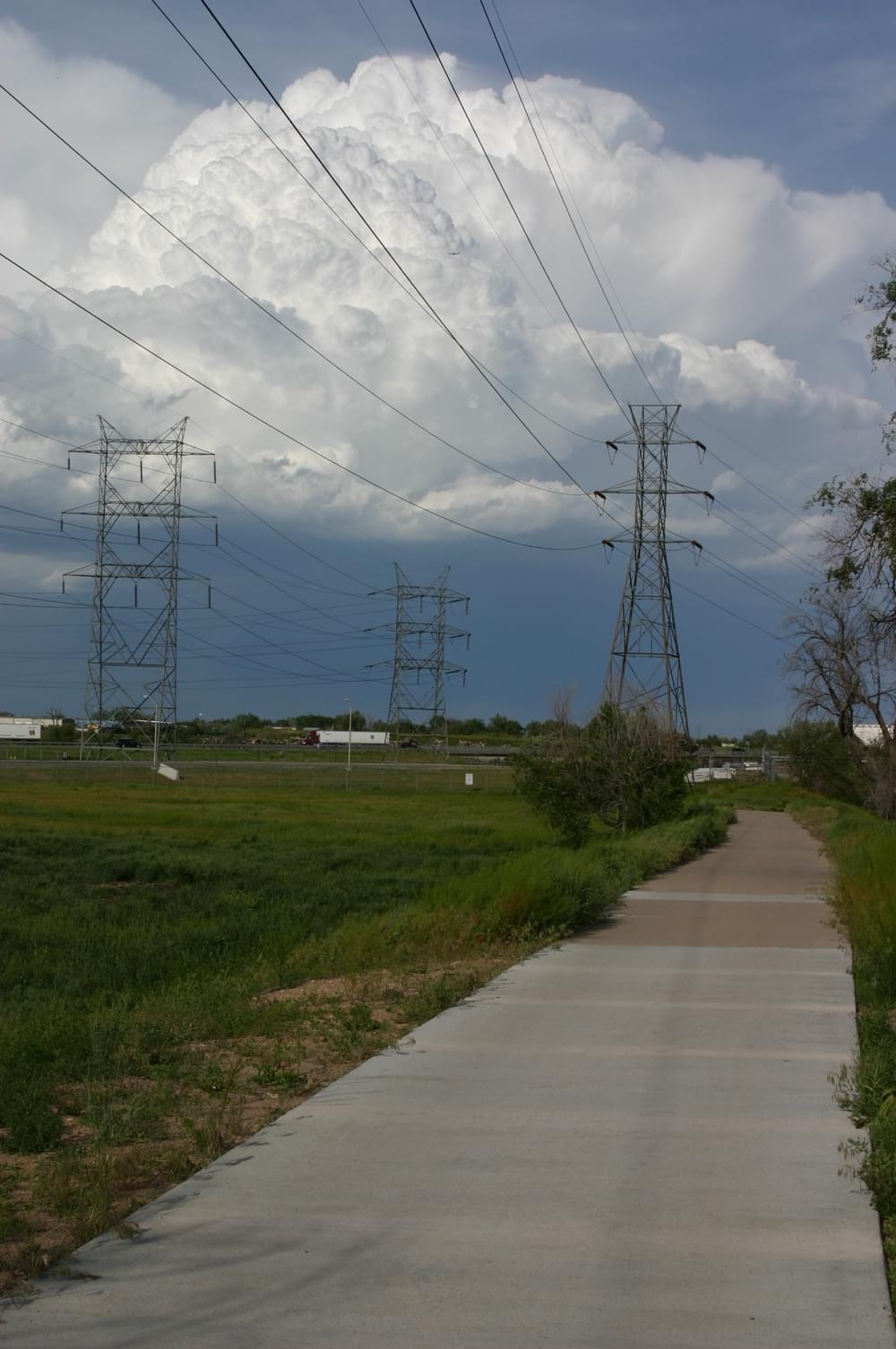 Platte Greenway runs close to coal-fired power plant on north side of Denver, Colorado