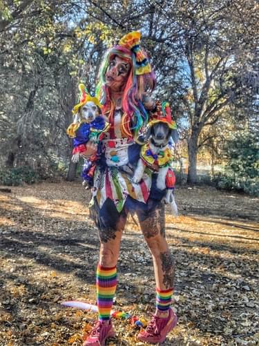 Honorable Mention! Catra Corbett submitted this picture of a very creepy clown and her clown minions running the trails in Bishop, California. 