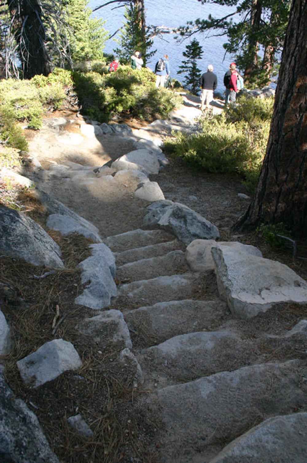 Completed rock steps on trails at D.L. Bliss State Park, on Lake Tahoe, CA 