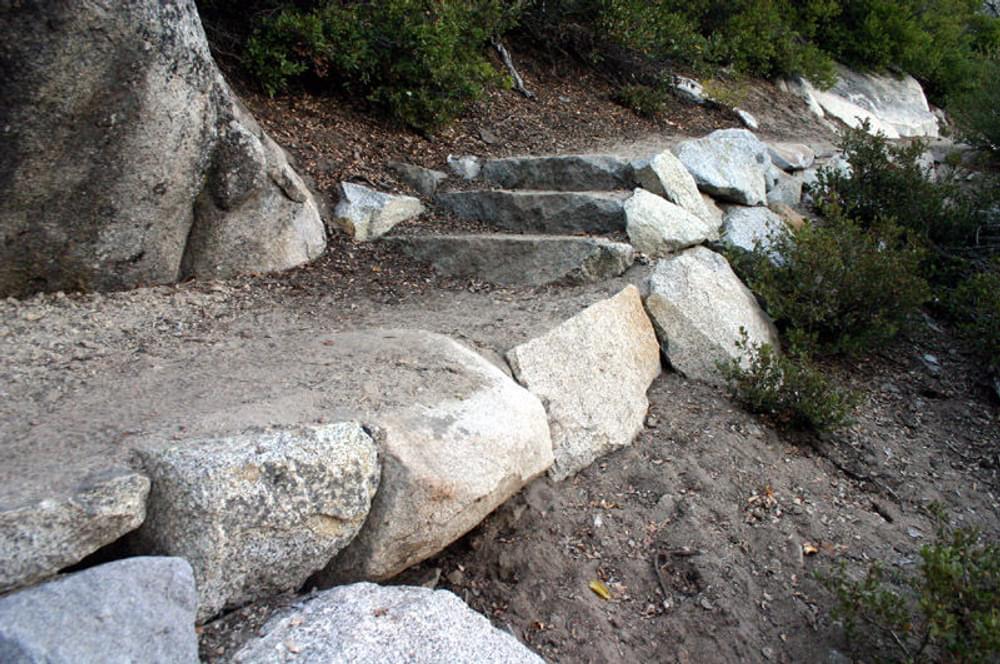 Completed rock steps on trails at D.L. Bliss State Park, on Lake Tahoe, CA 