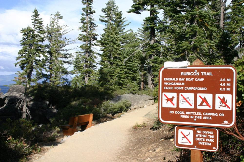 Sign on the Rubicon Trail at D.L. Bliss State Park
