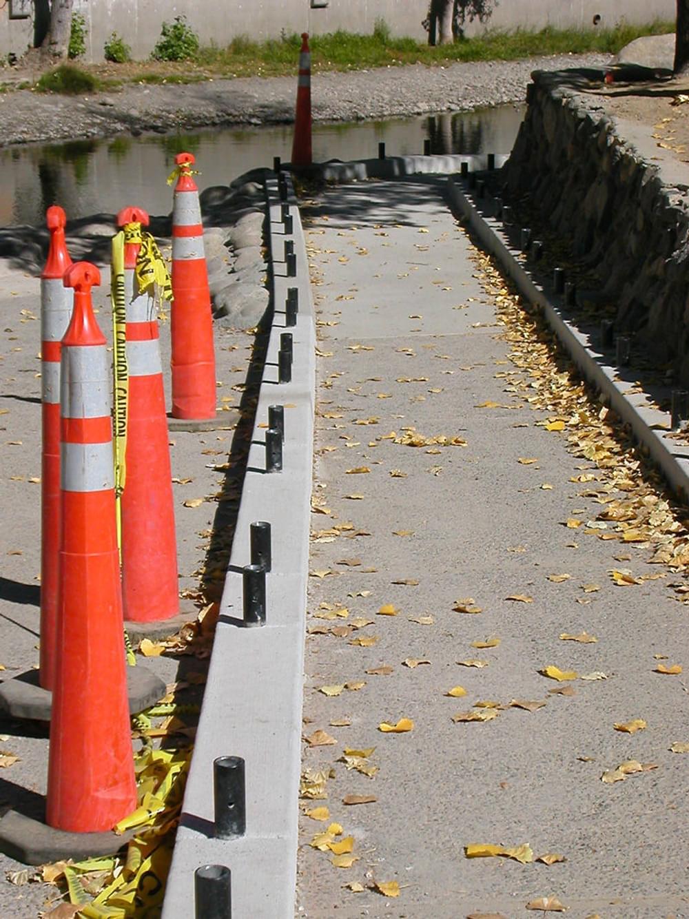 Concrete trail under construction; access to the Truckee River in downtown Reno, Nevada 
