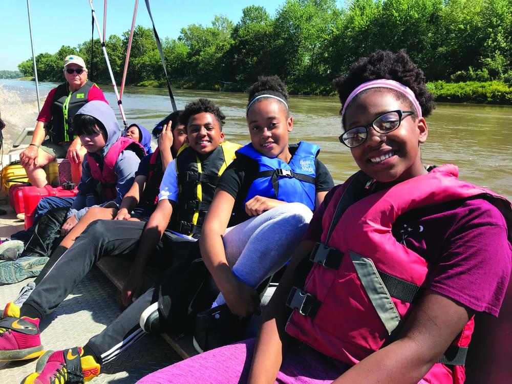 Students from City Garden Montessori School explore the rivers during Missouri River
Relief’s “Investigating the Confluence” education program