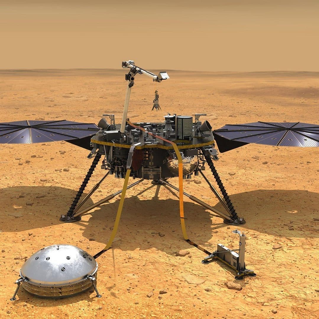 Rendering of a drone on the surface of Mars