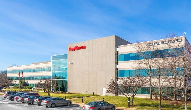 Raytheon building facade on a bright sunny day