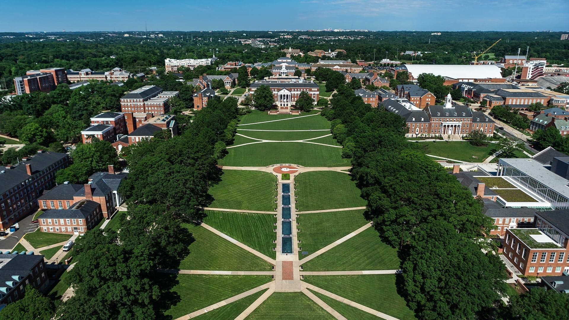 Fly over view of McKeldin Mall at the University of Maryland