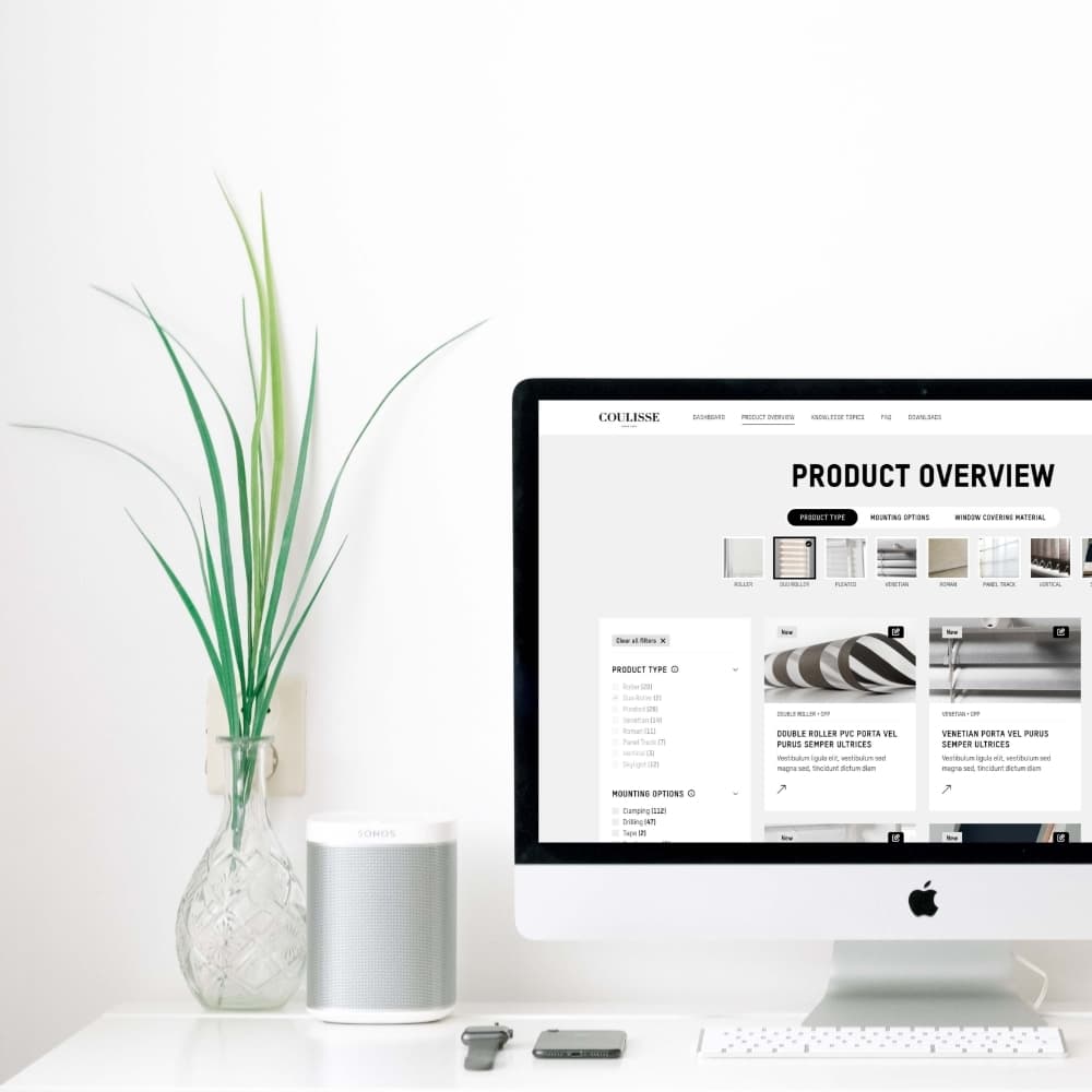 Coulisse DIY Portal Mockup i Mac product overview pagina