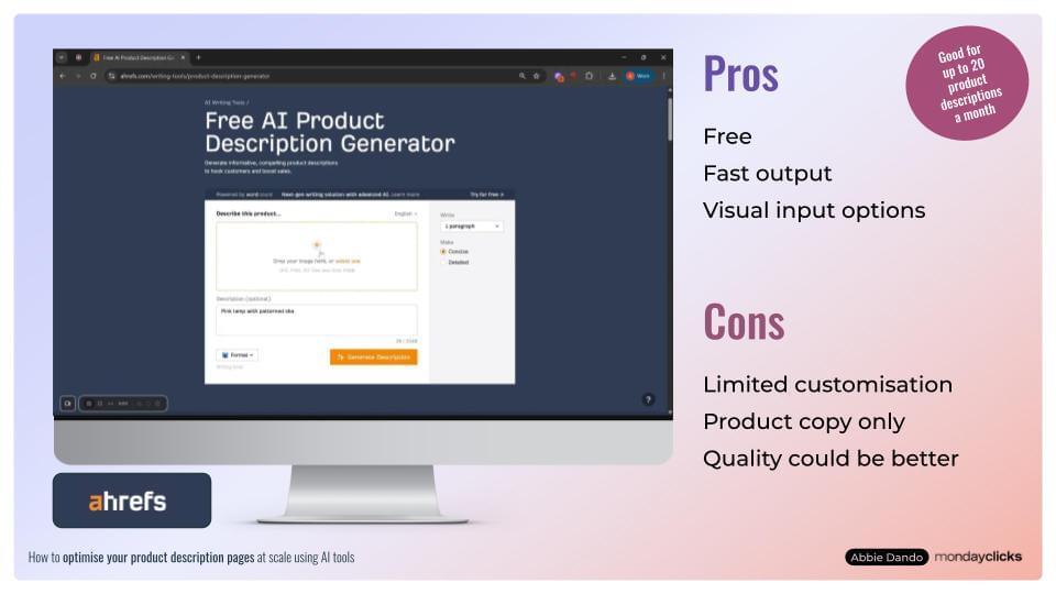How to optimise product description pages at scale - without burning out - ahrefs PDP tool