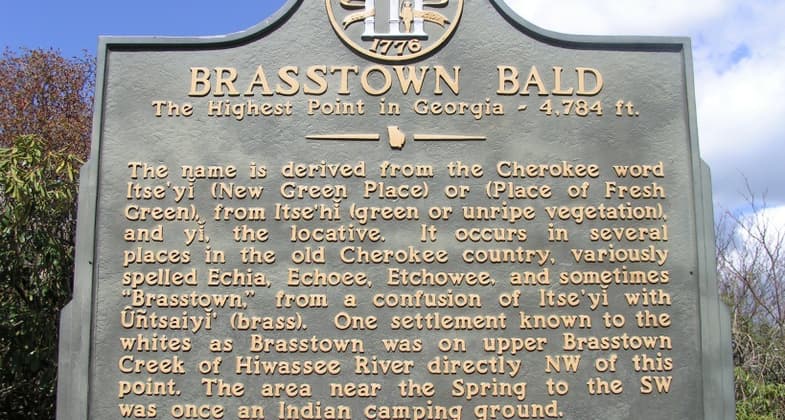 This state historical marker is located on the hiking trail near the summit of Brasstown Bald. Photo by GLadner/wiki.