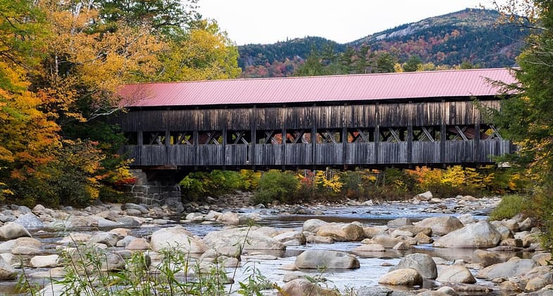 The Albany bridge was built in 1858 across the Swift River in New Hampshire. Photo by Earl Mcgehee.