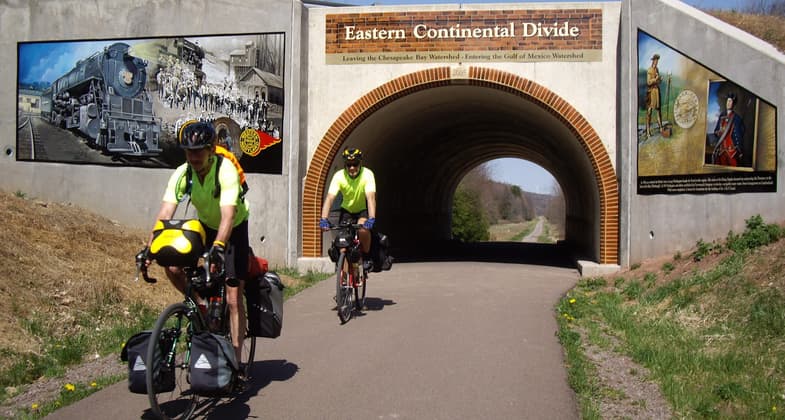 The Great Allegheny Passage crosses the eastern continental divide as it passes under a road. Photo by Mary Shaw.
