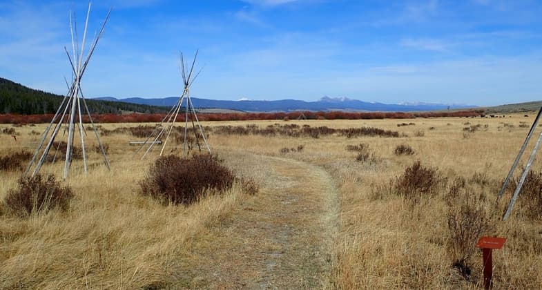 The Nez Perce Camp Trail with the Sapphire Mountains in the distance. Photo by David Lingle.