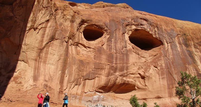 Look out for the Corona Arch Cliff Monster - he's right behind you!. Photo by Valerie A. Russo.