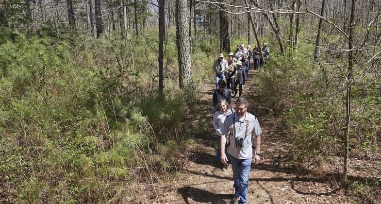 Participants in a Birding Workshop wander through the trails. Photo by Jim Teed.