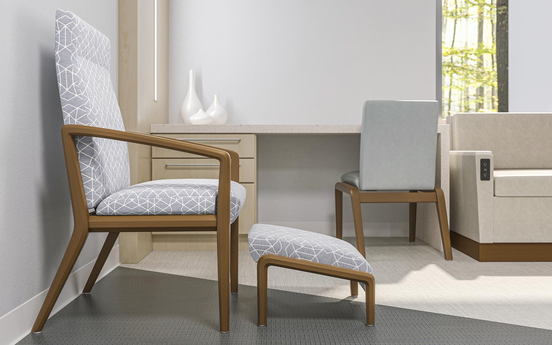Healthcare Patient Seating Kwalu Modena Patient Chairand Ottoman Gold2