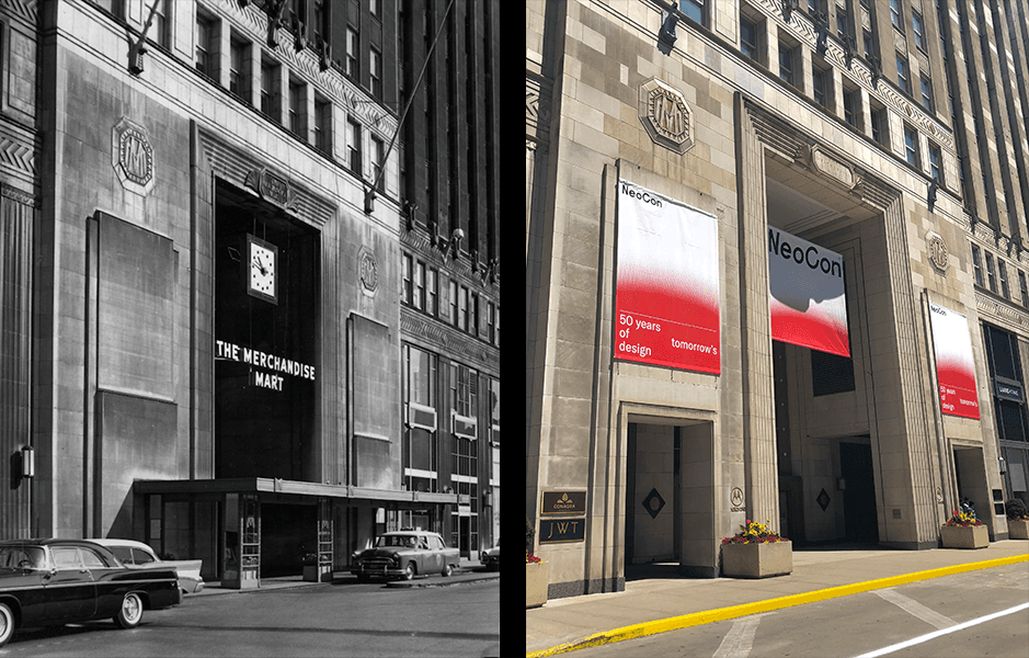 The Mart South Entrance in 1969 and 2018