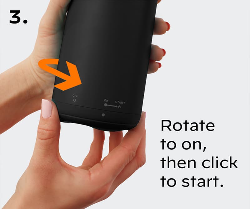 3. Rotate to on, then click to start.