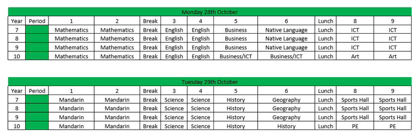 Secondary Timetable