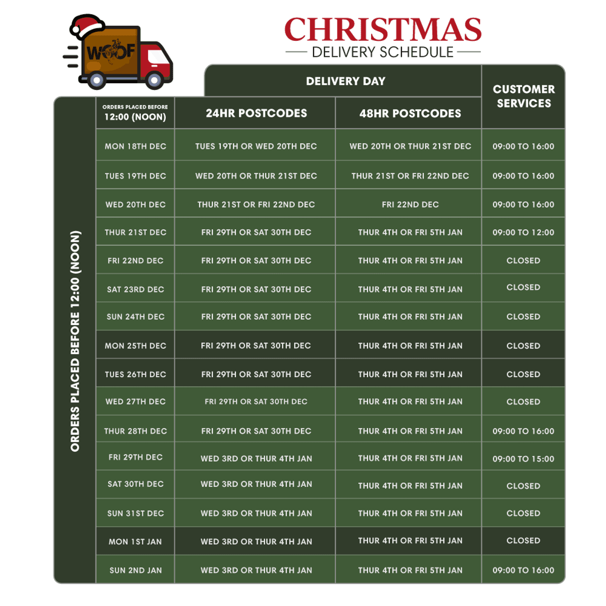 Christmas Schedule Ecom