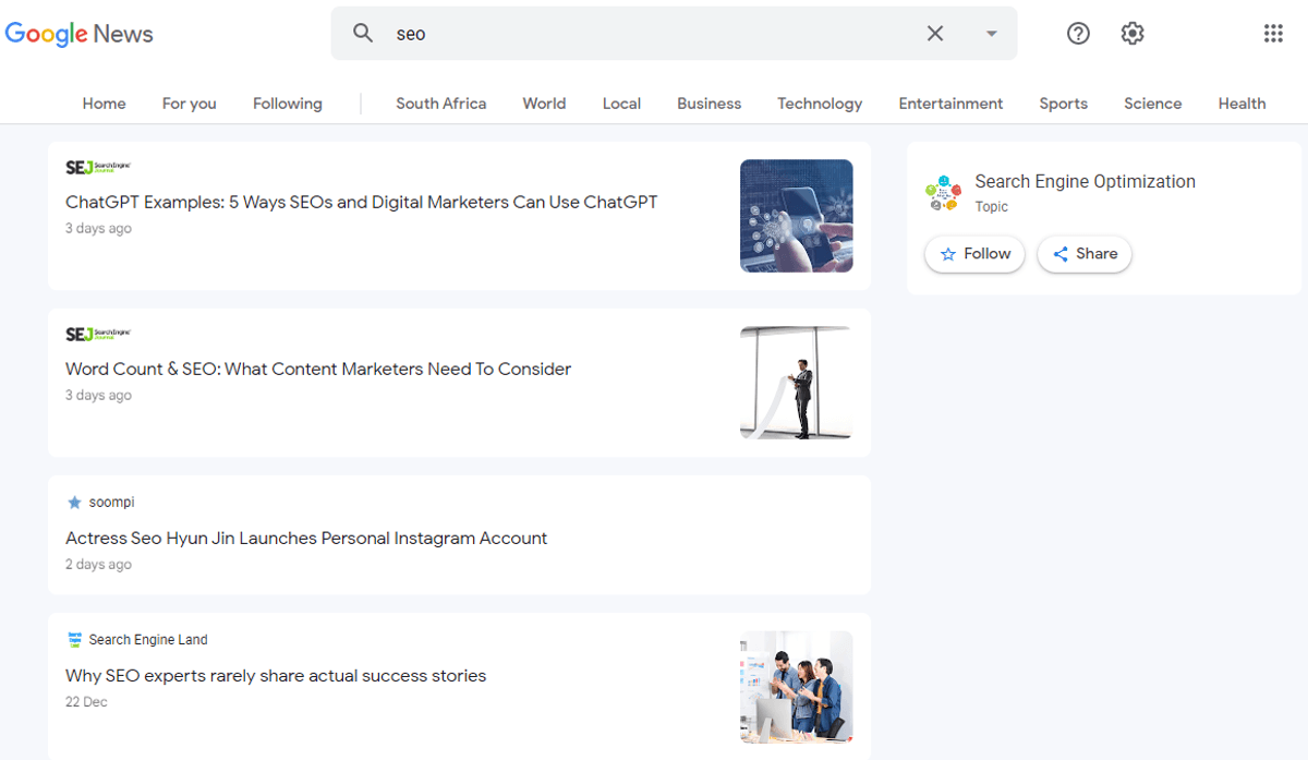 Search Engine Journal featured on Google News