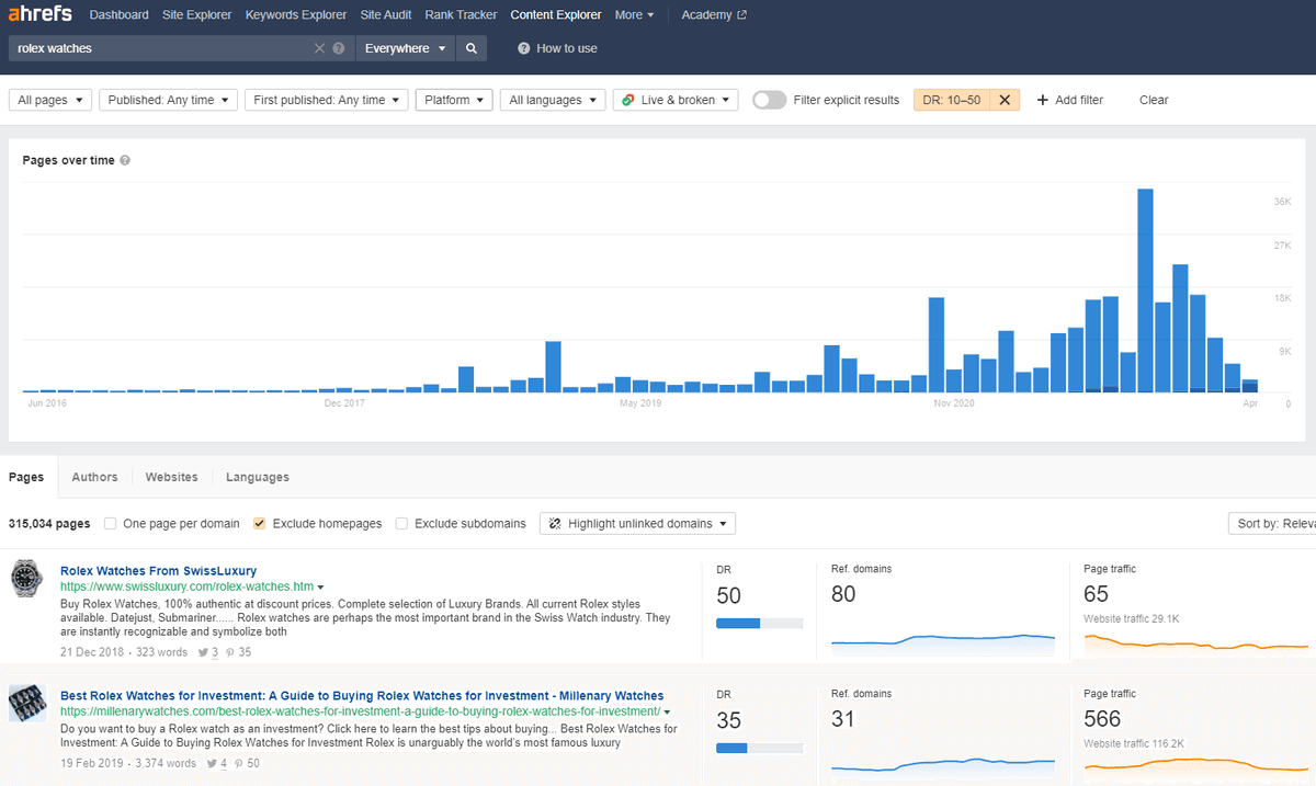 Ahrefs content explorer