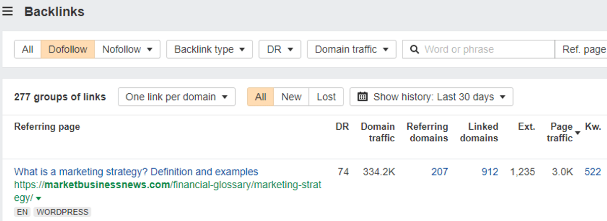 ahrefs link search