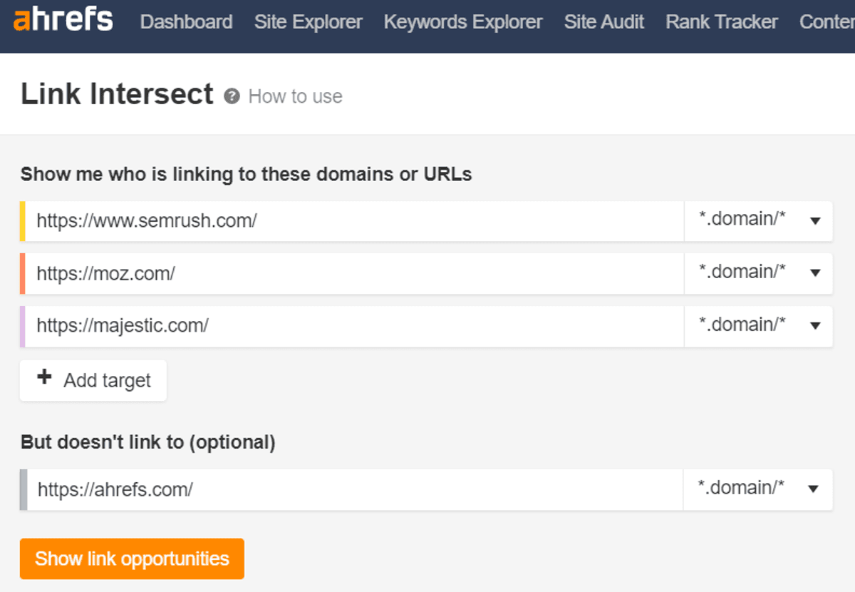 competitor backlink intersect