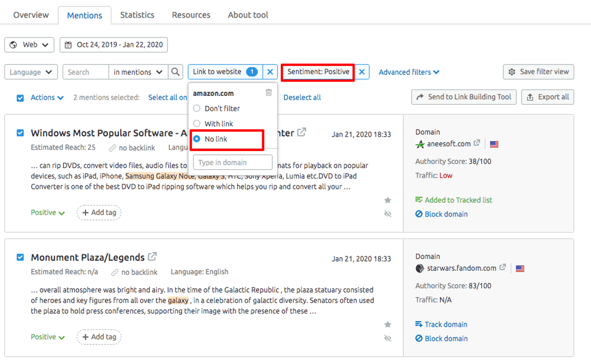 SEMRush brand monitoring tool