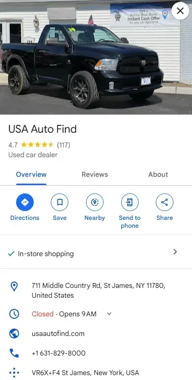 Google Business Profile for a car dealership