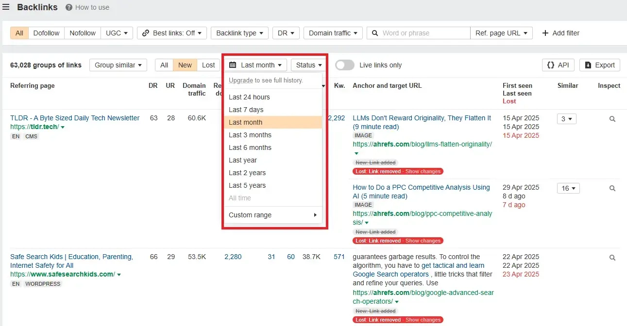 Ahref's backlink dashboard