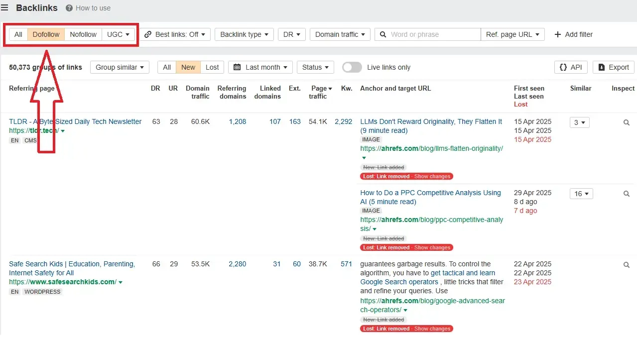 Ahref's backlink dashboard