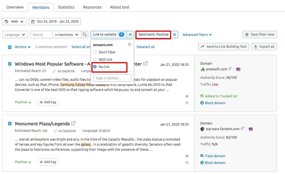 SEMRush's brand monitoring tool