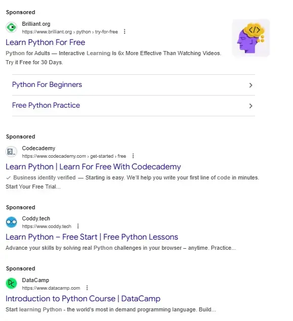 examples of sponsored results
