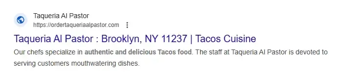 eg of a title tag and meta description