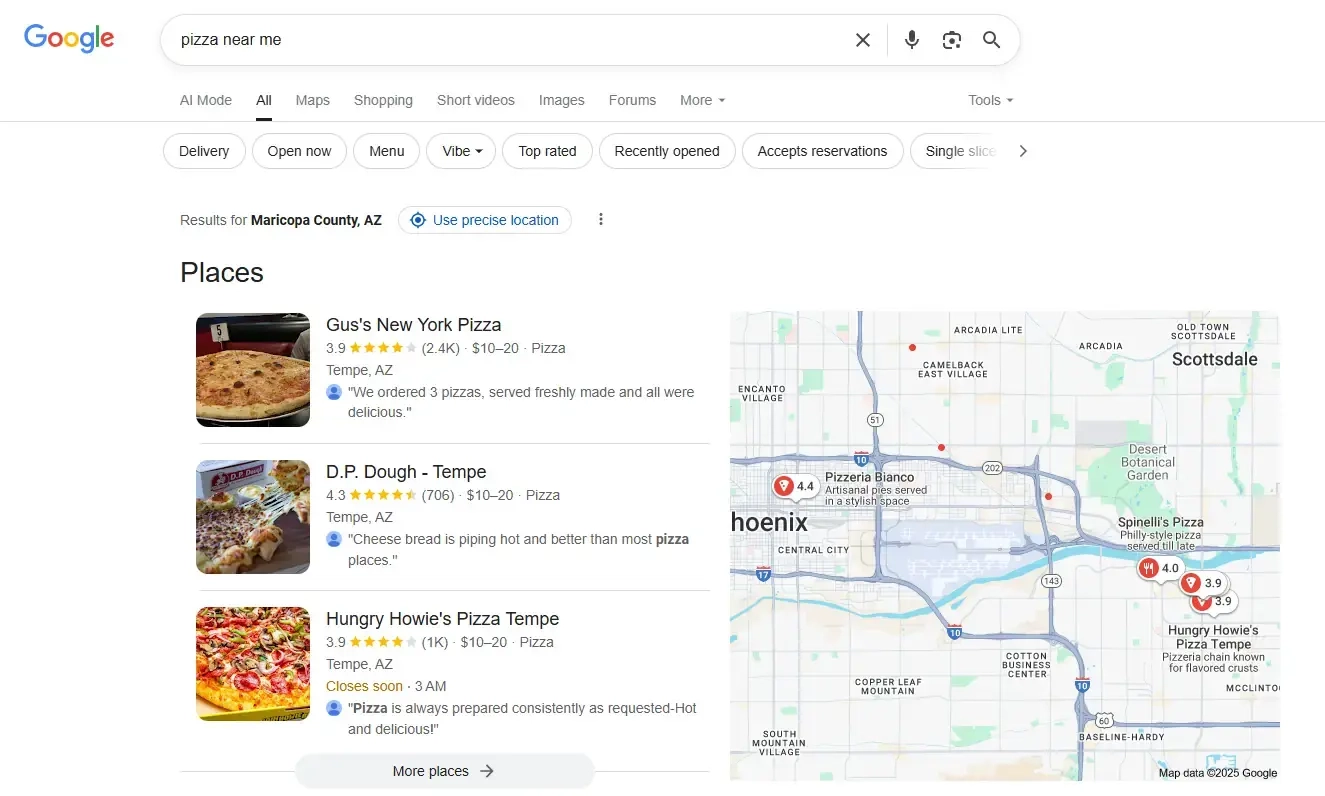 example of Google’s Local Pack