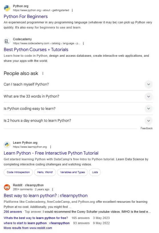 examples of organic results