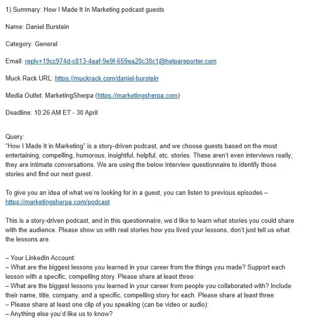 HARO emails