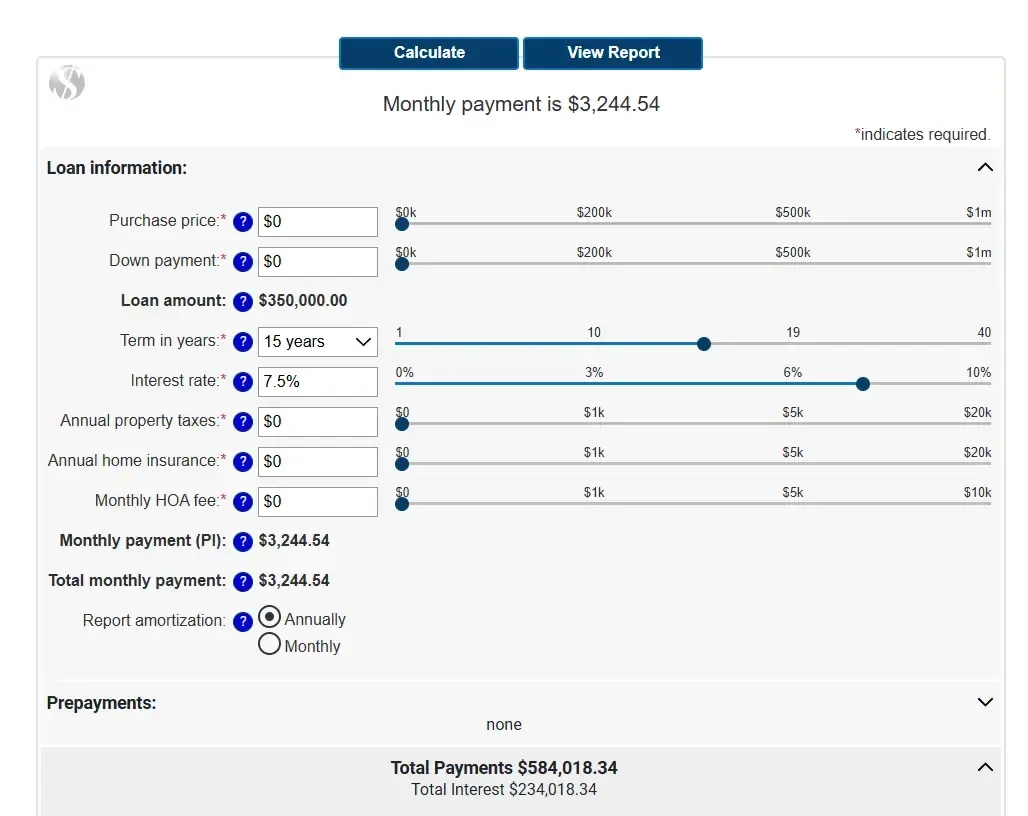Mortgage loan calculator