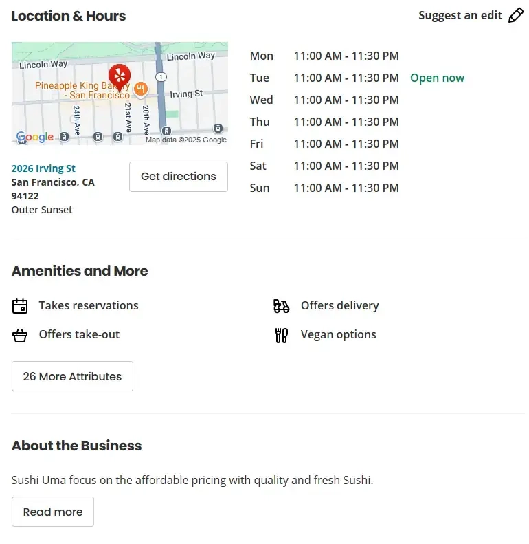 example of listing on Yelp